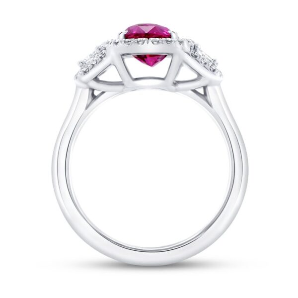 3-Stone-Halo Oval Shaped Pink Sapphire Engagement Ring - Image 3