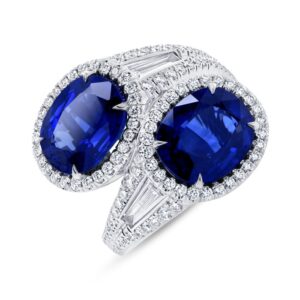 Bypass Oval Shaped Blue Sapphire Anniversary Ring