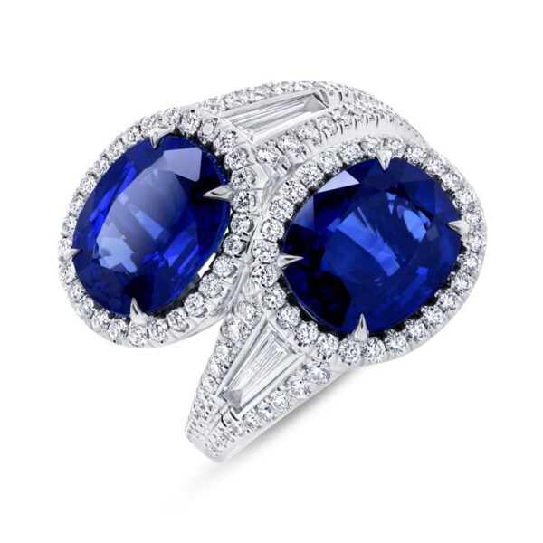 Bypass Oval Shaped Blue Sapphire Anniversary Ring