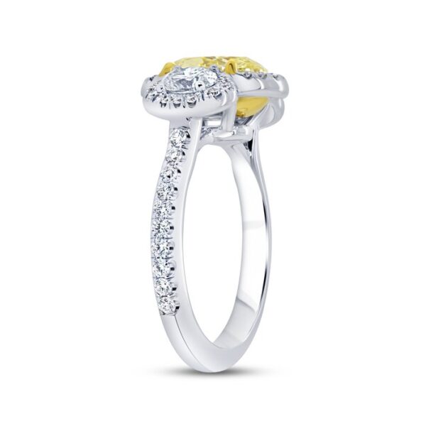 3-Stone-Halo Oval Shaped Fancy Light Yellow Diamond Engagement Ring - Image 2