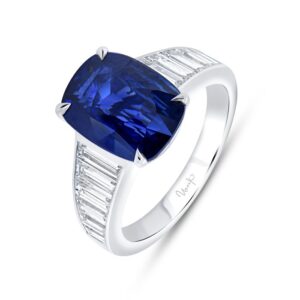 Tapered Cushion Cut Blue Sapphire Engagement Ring