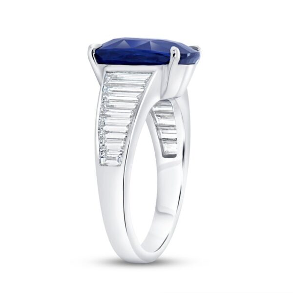 Tapered Cushion Cut Blue Sapphire Engagement Ring - Image 2