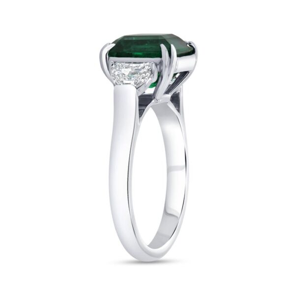 Three-Stone Emerald Cut Emerald Engagement Ring - Image 2