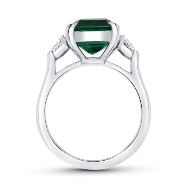 Three-Stone Emerald Cut Emerald Engagement Ring - Image 3