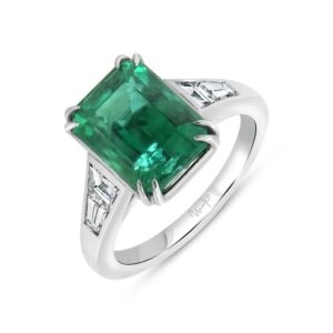 Tapered Emerald Cut Emerald Anniversary Ring