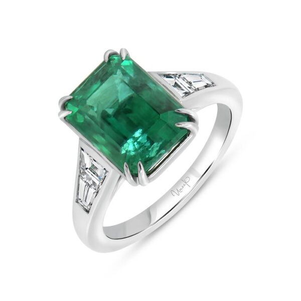 Tapered Emerald Cut Emerald Anniversary Ring