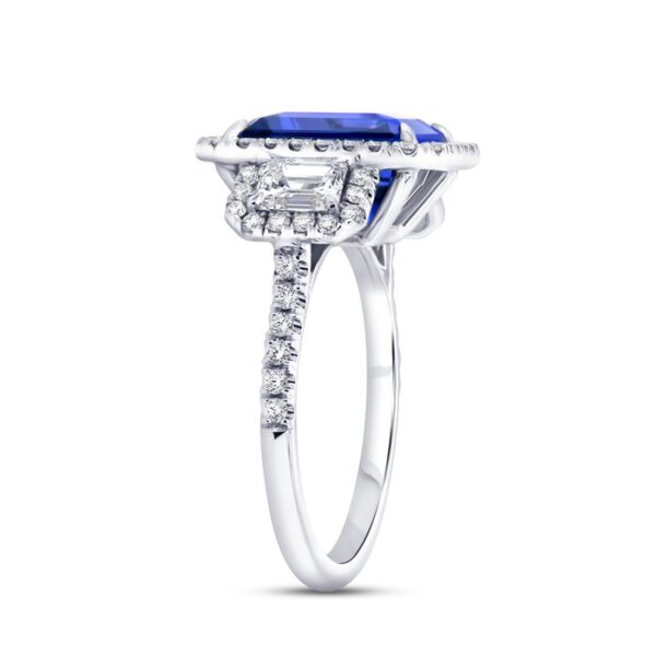 Three-Stone Emerald Cut Tanzanite Engagement Ring - Image 2