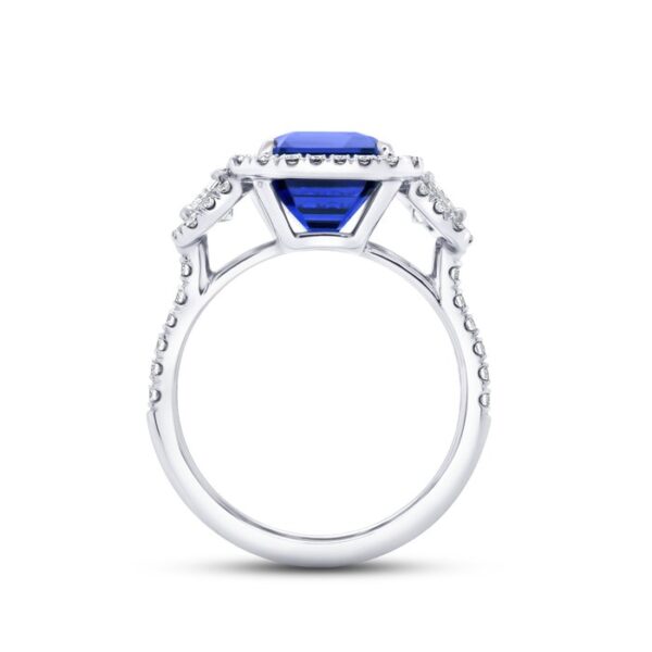 Three-Stone Emerald Cut Tanzanite Engagement Ring - Image 3