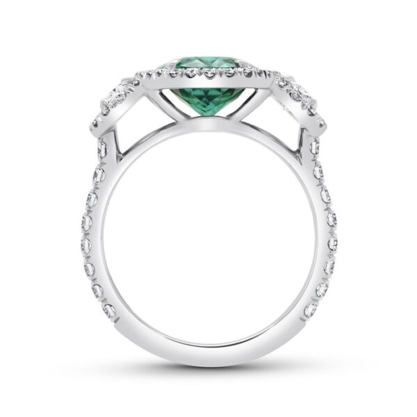 Three-Stone Oval Shaped Green Tourmaline Engagement Ring - Image 3