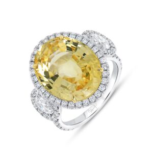Three-Stone Oval Shaped Green Tourmaline Engagement Ring