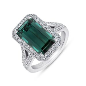 Split-Shank Emerald Cut Green Tourmaline Engagement Ring