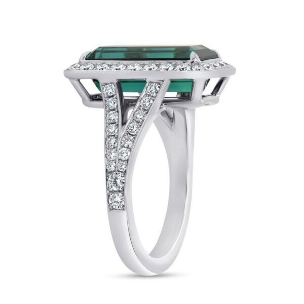 Split-Shank Emerald Cut Green Tourmaline Engagement Ring - Image 2