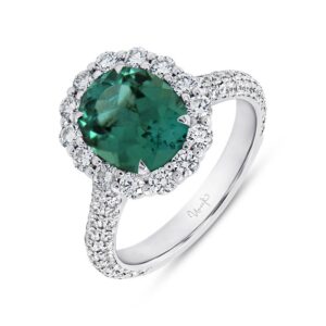 3-Sided Oval Shaped Green Tourmaline Engagement Ring