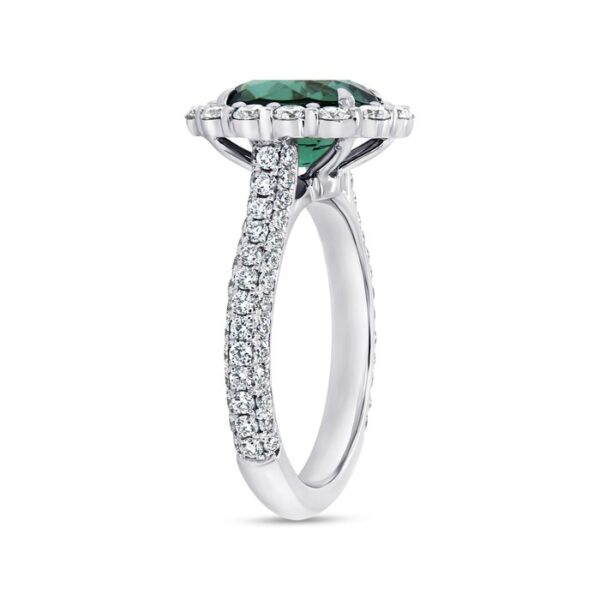 3-Sided Oval Shaped Green Tourmaline Engagement Ring - Image 2