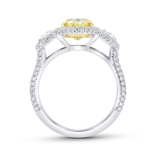 3-Stone-Halo Oval Shaped Fancy Light Yellow Diamond Engagement Ring - Image 3