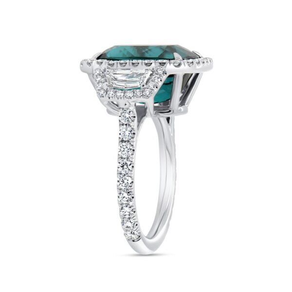 Three-Stone Cushion Cut Green Tourmaline Engagement Ring - Image 2