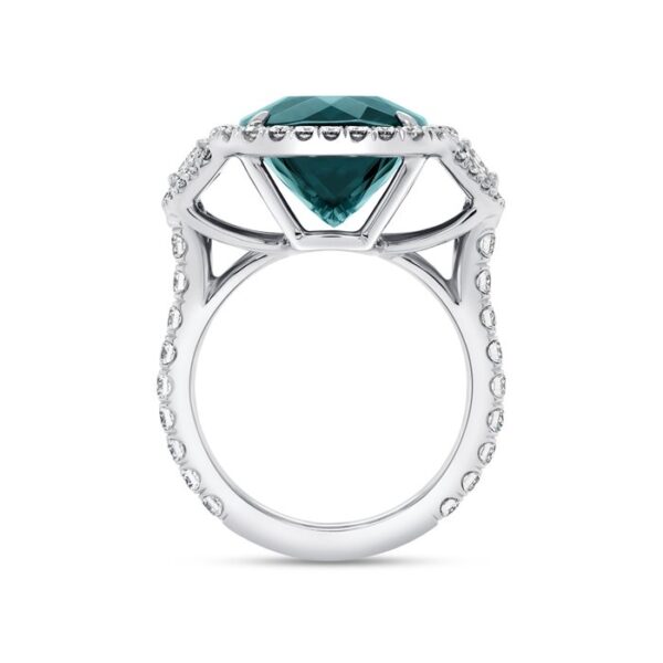 Three-Stone Cushion Cut Green Tourmaline Engagement Ring - Image 3