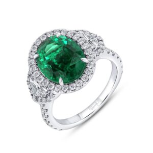 Halo Oval Shaped Green Diamond Engagement Ring