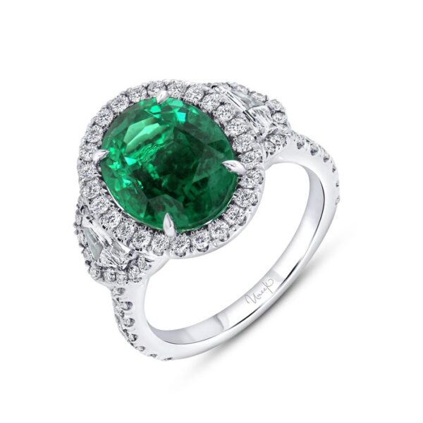 Halo Oval Shaped Green Diamond Engagement Ring