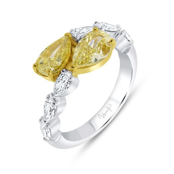 Bypass Pear Shaped Fancy Yellow Diamond Anniversary Ring