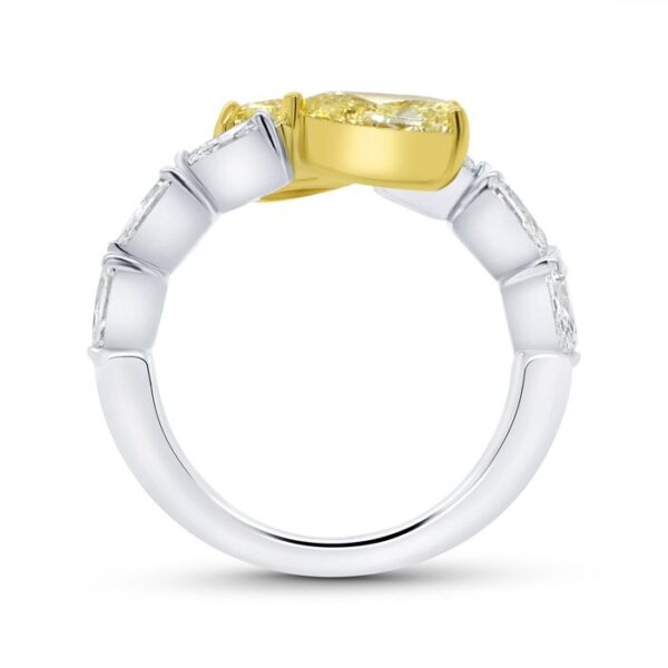 Bypass Pear Shaped Fancy Yellow Diamond Anniversary Ring - Image 3