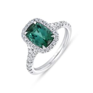 Split-Shank Cushion Cut Green Tourmaline Engagement Ring