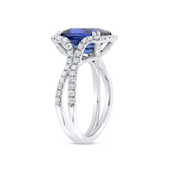 Halo Cushion Cut Blue Sapphire Anniversary Ring - Image 2