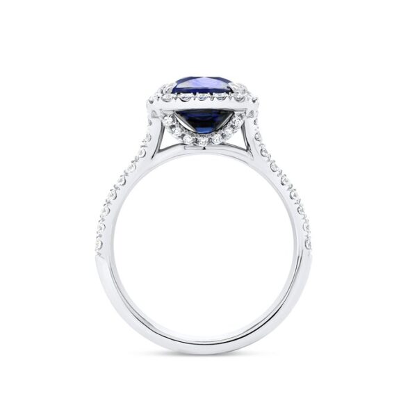 Halo Cushion Cut Blue Sapphire Anniversary Ring - Image 3