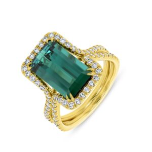 Split-Shank Emerald Cut Green Tourmaline Engagement Ring