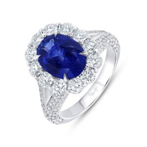 Split Oval Shaped Blue Sapphire Engagement Ring