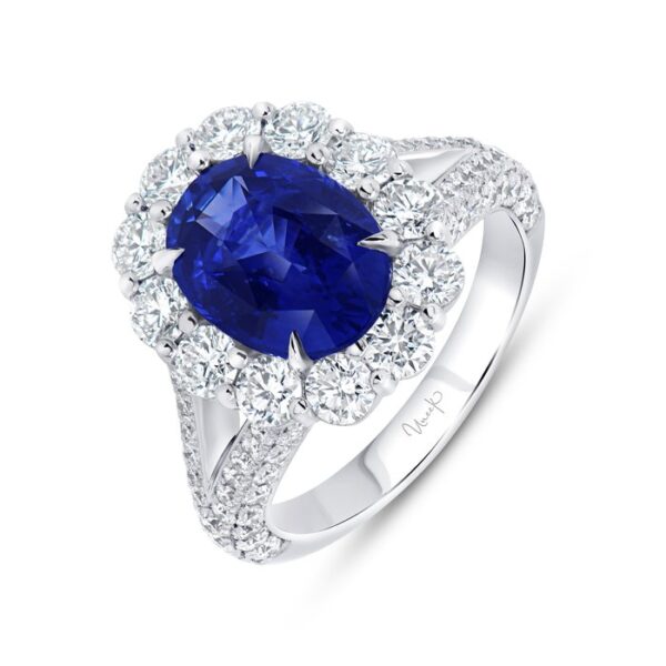 Split Oval Shaped Blue Sapphire Engagement Ring