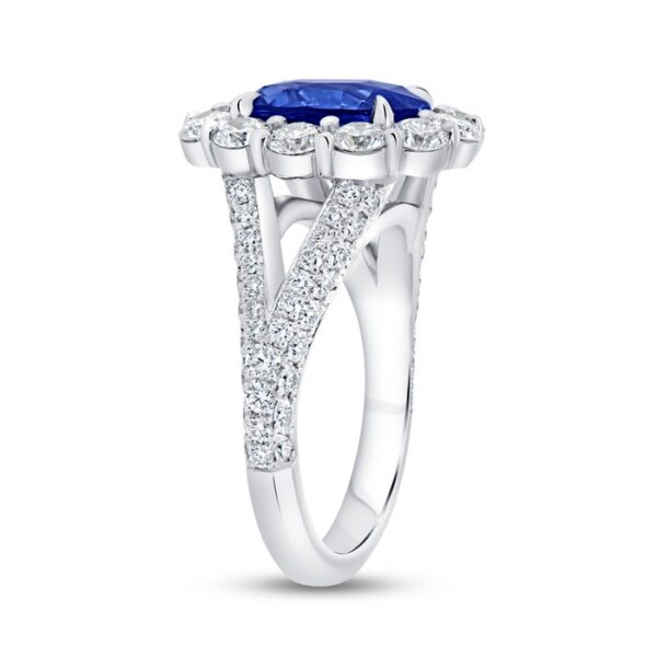Split Oval Shaped Blue Sapphire Engagement Ring - Image 2