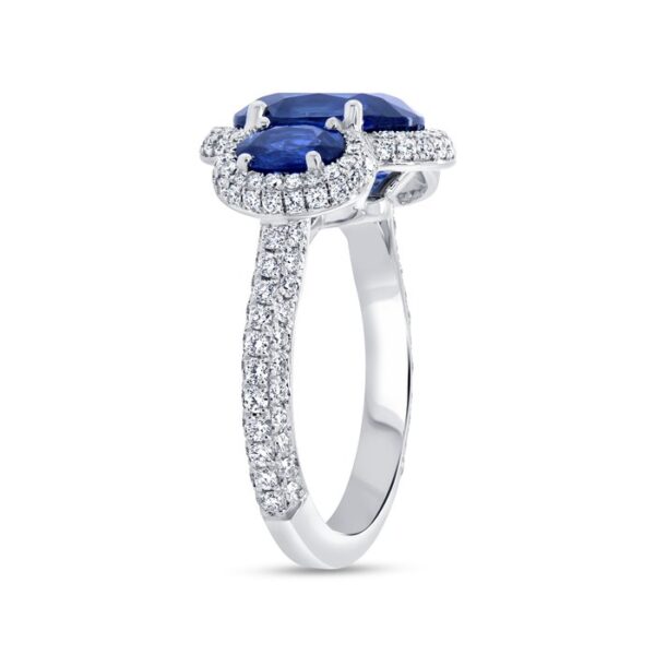 Three-Stone Oval Shaped Blue Sapphire Engagement Ring - Image 2