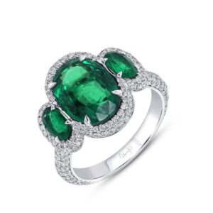Three-Stone Oval Shaped Green Diamond Engagement Ring