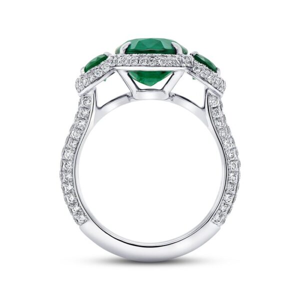 Three-Stone Oval Shaped Green Diamond Engagement Ring - Image 3
