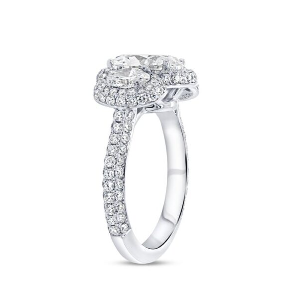 3-Stone-Halo Oval Shaped Diamond Engagement Ring - Image 2