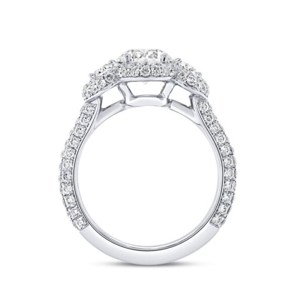 3-Stone-Halo Oval Shaped Diamond Engagement Ring - Image 3