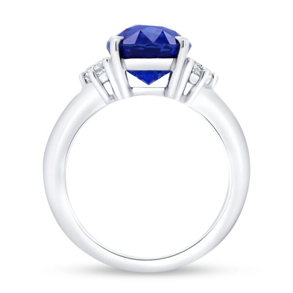 Three-Stone Oval Shaped Blue Sapphire Engagement Ring - Image 3