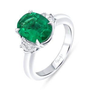 Three-Stone Oval Shaped Emerald Engagement Ring