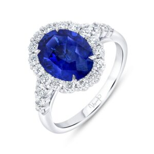 Halo Oval Shaped Blue Sapphire Engagement Ring