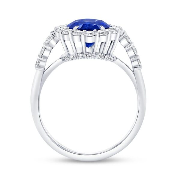 Halo Oval Shaped Blue Sapphire Engagement Ring - Image 2