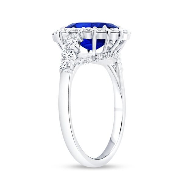 Halo Oval Shaped Blue Sapphire Engagement Ring - Image 3