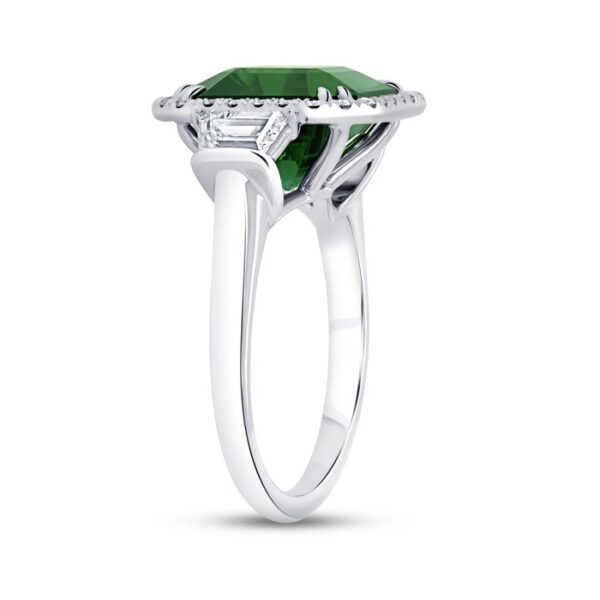 3-Stone-Halo Asscher Green Tourmaline Fashion Ring - Image 2