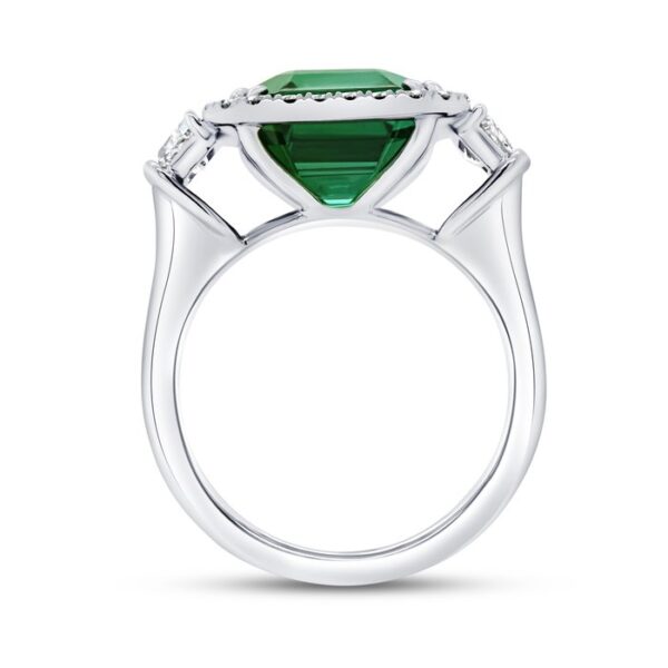 3-Stone-Halo Asscher Green Tourmaline Fashion Ring - Image 3