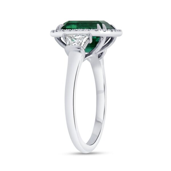 3-Stone-Halo Emerald Cut Emerald Engagement Ring - Image 2