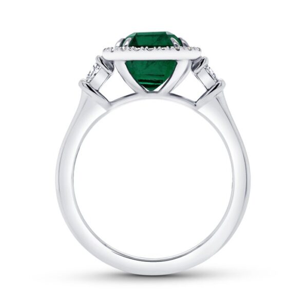 3-Stone-Halo Emerald Cut Emerald Engagement Ring - Image 3