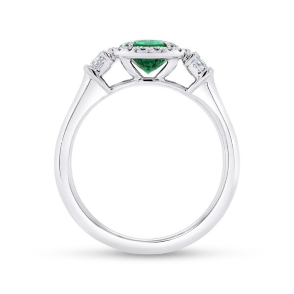 3-Stone-Halo Oval Shaped Emerald Engagement Ring - Image 3