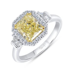 Three-Stone Radiant Fancy Light Yellow Diamond Engagement Ring