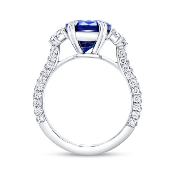 Three-Stone Oval Shaped Blue Sapphire Engagement Ring - Image 3
