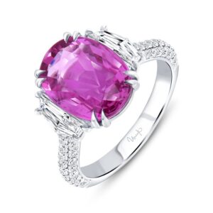 Three-Stone Oval Shaped Pink Sapphire Engagement Ring